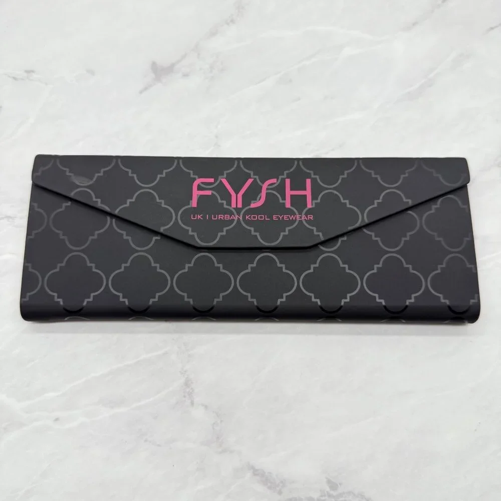 Fysh UK Urban Kool Eyewear Eyeglass Case Black Pink Magnetic Tri Fold w/ Cloth
